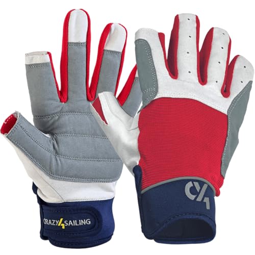 crazy4sailing Segelhandschuhe Herren & Damen Cruising Rot M Komfortable Kurzfinger für Segeln Kajak & Fahrrad Weiches Amara Leder Der ideale Allrounder für Fahrtensegler