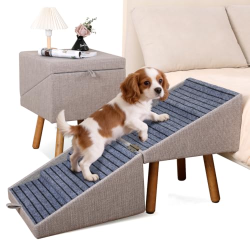 Image of Dog Stairs for Small Dogs, 2-in-1 Pet Steps & Ottoman | Foldable Dog ramp for Couch, Non-Slip Wooden Pet ramp for Puppy Senior Injured Dogs (Light Brown, XXL(21.06H))