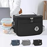 1pcs Portable Insulated Lunch Tote Bag Simple Bento Pack Foldable Soft Cooler Grocery Bags Outdoor Travel Handbag (Black)