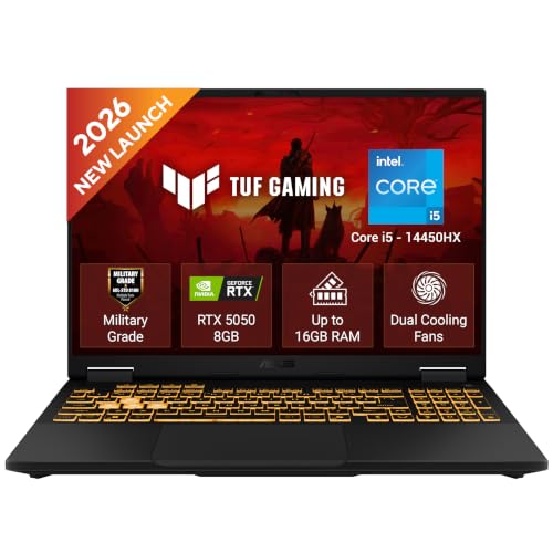 Image of ASUS TUF F16 (2026),(14th Gen),Intel Core i5 14450HX,RTX 5050-8GB,16GB RAM (Upgradeable),512GB SSD,FHD+,16 inch(40 cm),Win 11,M365 Basic(1Y),Office 2024,Jaeger Gray,2.2 Kg,FX688JHI-TU364WS,Gaming Laptop