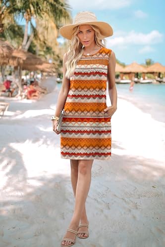 Image of WIHOLL Summer Dresses for Women 2026 Beach Vacation Spring Fashion Clothing Lace Mini Tank Dress with Pockets