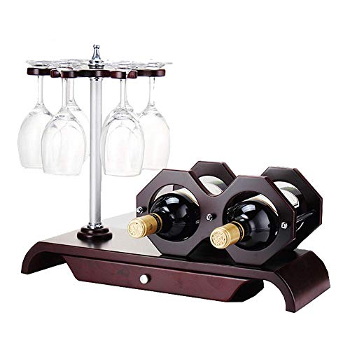 Soporte de vino de madera para 2 botellas y 6 copas miniatura 1