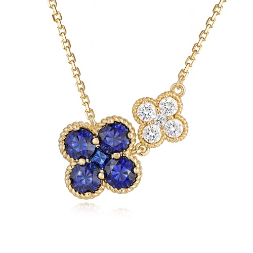 Gold Necklace for Women Birthstone Necklace for Women 14K Gold Plated Dainty Four Leaf Clover Cubic Zirconia Pendant Flower Necklace Gold Jewelry Gift for Women