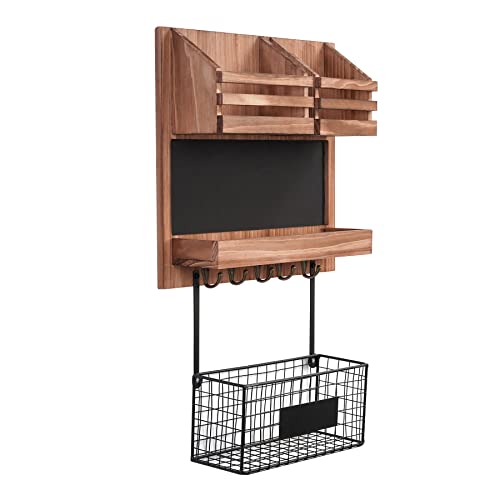 Organizador de llaves con estante de madera, organizador de pared con soporte para cartas y ganchos para llaves, organizador de llaves, montaje en pared, organizador para llaves, cartas y periódicos Cover