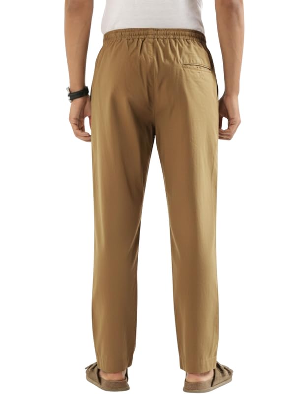 Image of SAADAA Men's 100% Cotton Pants | Mid-Rise Straight Fit Casual Trousers with Elastic Waistband and 3 Pockets | Everyday Wear