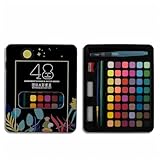 Acquerelli Professionali 48 Colori, Acquarelli per Dipingere, Colori Acquerellabili Portatile per scuola, casa, artisti, pittori amatoriali, con carta per acquerelli/campioni di colore/spugne, ecc.