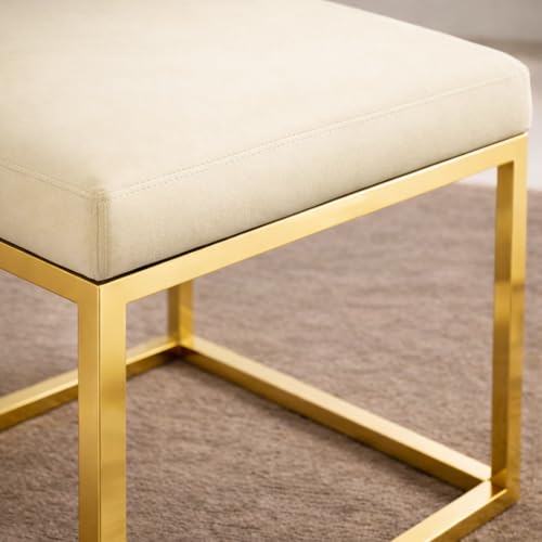 Image of Square Metal Ottoman /Sitting Stool /Living Room Furniture /Office, Velvet Footstool /Footrest Pouffes Home Decor (Cream) - 30.48 Cm, 38 Cm