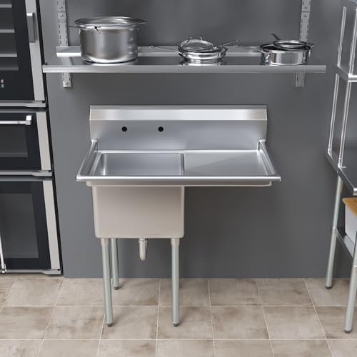 Image of 39 in. x 23.5 in. Stainless Steel One Compartment Sink with 18 in. x 18 in. Bowl and 18 in. Right Drainboard. NSF