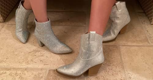 Forever Women's Rhinestone Block Heel Ankle Boots River-01 Champagne 10 | Image 3