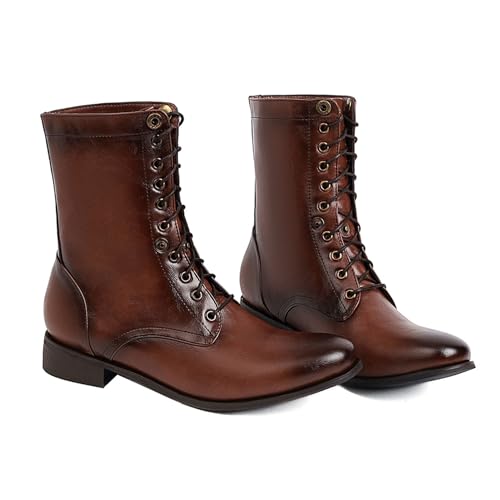 SHEMEE Women's Vintage Punk Renaissance Ankle Booties 1 INCH Low Heels Lace Up Combat Boots Pirate Costume Medieval Short Boot Slip Resistant Flat Biker Knight Oxford Boots3