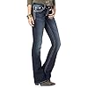 Miss Me Women's Loose Saddle Stitch Border Boot Cut Jean, Dark Blue, 34W x 32L