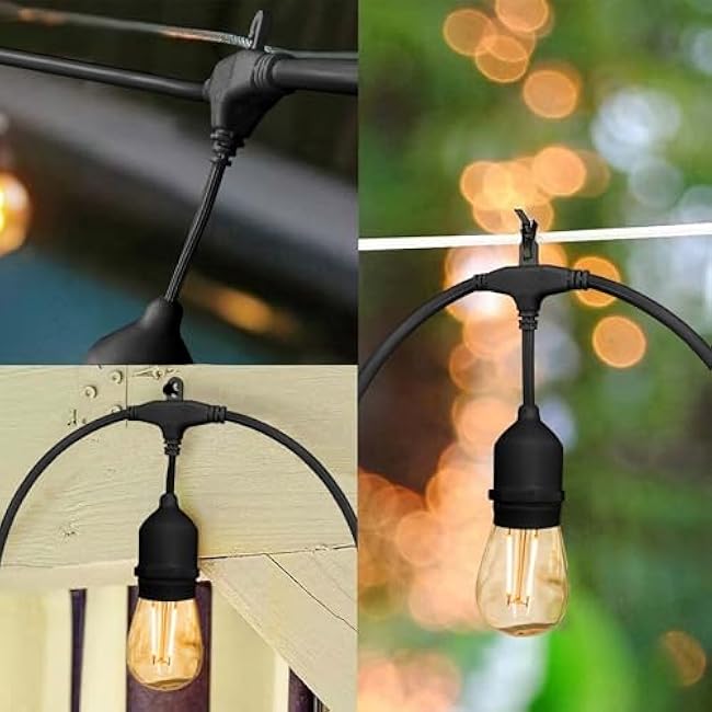 Banord Outdoor String Lights, 48FT Waterproof Patio Lights with 2W Dimmable LED Bulbs, for Outdoor Backyard, Garden, Deck, Porch, Gazebo, Balcony, Camping, Party