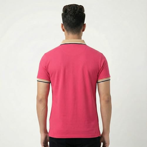 Image of Men's Regular Fit Solid Half Sleeve Casual Tipping Collar Polo T-Shirt