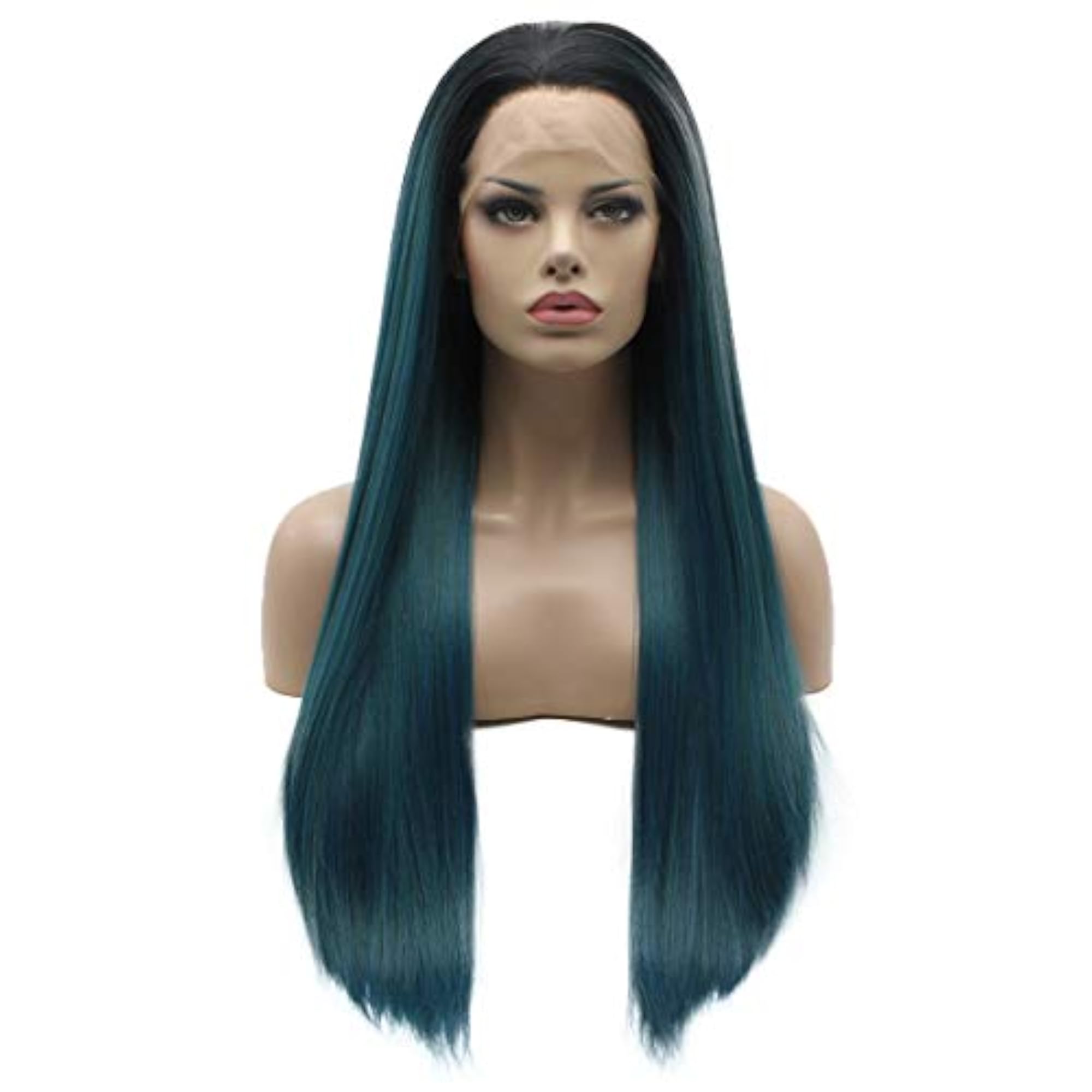 Lace Front Synthetic Wig, Ombre Blue Green Mix