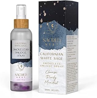 Sacred Nest California White Sage Spray with Crystals 120ml/4oz | Smudge Spray to Cleanse Negative Energy | Natural Room Spray, Alternative to White Sage Incense Sticks | Moon Charged Mist & Crystals