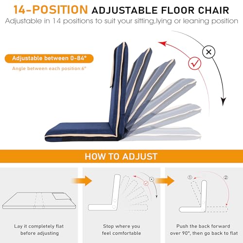 Image of FASTMOMENT 14-Position Adjustable Floor Chair with Back Support - Portable Gound Seating for Adults & Kids, Foldable Meditation Chair with Japanese KOYO Bearings & Washable Linen Cover (Blue)