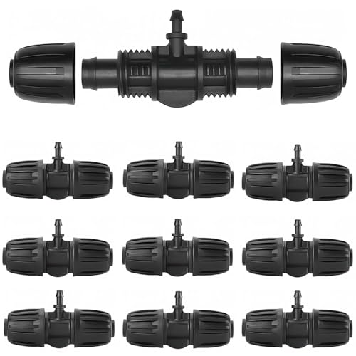 Ezranova Micro Drip - Lot de 10 connecteurs d'irrigation - Réducteur de 1/2 à 1/4 - Pour arrosage de jardin - Raccord en T anti-chute - Pour tuyau d'arrosage goutte à goutte