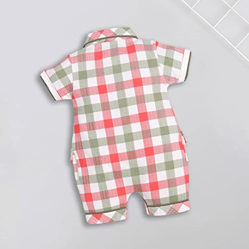 Image of BABY GO Baby Boys & Baby Girls Cotton Romper | Half Sleeve Polo Collar Jumpsuit | Newborn Infant Summer Outfit with Button Closure | Soft Breathable Playsuit | Stylish Print One Piece Dress