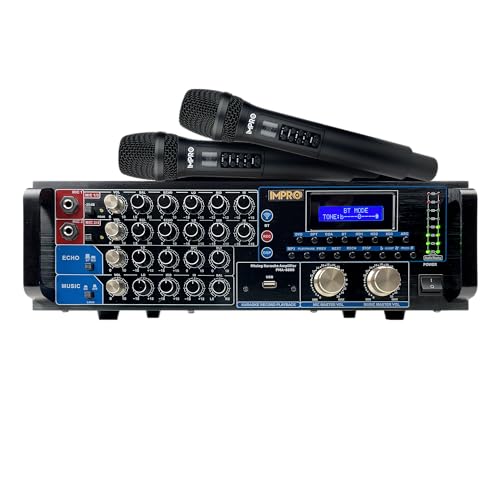 ImPro PMA-6800 800W Mixing Amplifier Bundle with ImPro UHF-88II Wireless Microphones (Black)