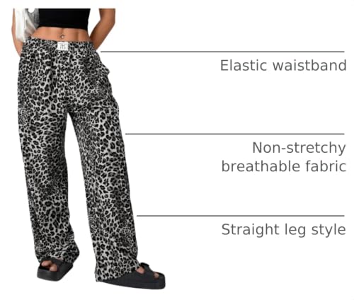 Image of RoseSeek Women's Letter Leopard Print Y2K Straight Elastic Waist Leg Pants | Cheetah Print, Straight, Baggy Loose Fit, Slant Pocket, Streetwear, Vintage, Graphic Trousers