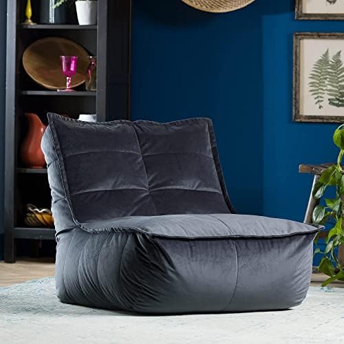 icon Dolce Velvet Lounger Bean Bag Chair, Charcoal Grey, Giant Beanbag Velvet Chair, Large Bean Bags for Adult with Filling Included, Chaise Longue Beanbag