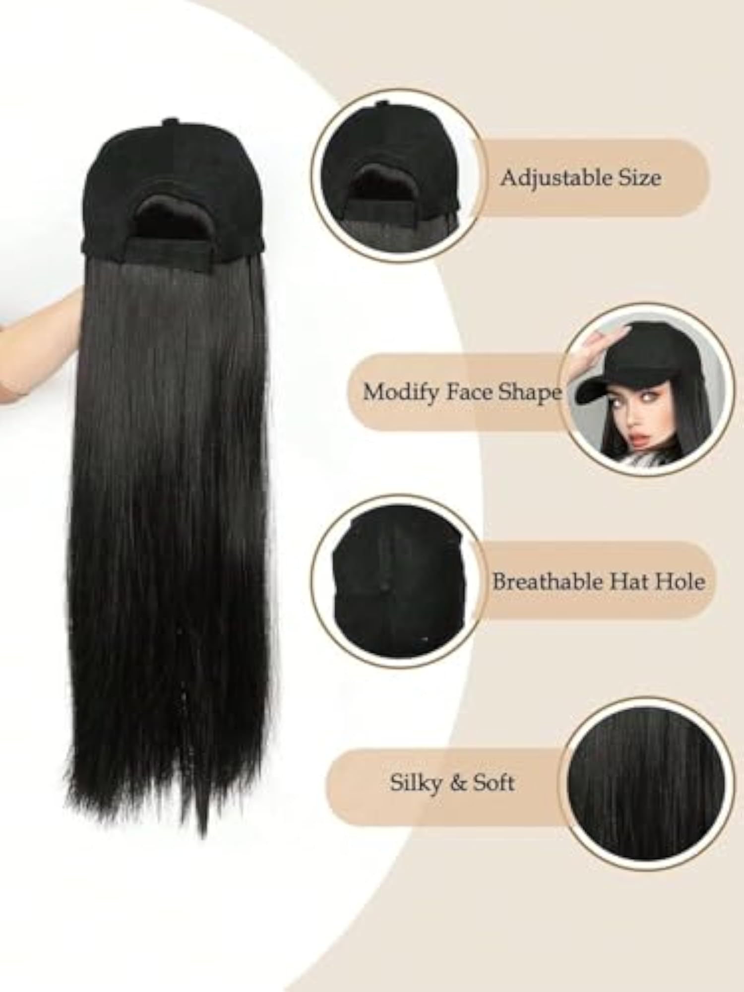 Stylish Silky Soft Straight Black Cap Hair Extension