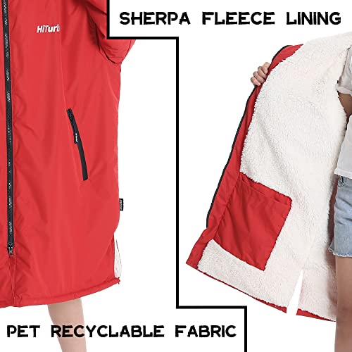 Image of Hiturbo Warm Kids Swim Parka: Waterproof Changing Robe - Oversize Swimming Coat - Hooded Surf Poncho - Thick Lining (7-14Y)
