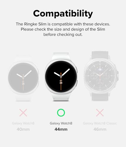 Image of Ringke Slim Compatible with Samsung Galaxy Watch 8 44mm Case [2 Pack] Ultra Thin Lightweight Hard PC Cover - Clear & Matte Black