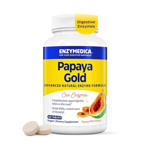 Enzymedica Papaya Gold - Papaya Enzymes Chewable Digestive Enzyme Supplement for Women and Men Digestion & Gut Health Support High Potency Bromelain & Papain Vegan Gluten Free - 120 Tablets