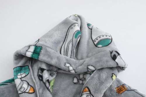 SRVNFBKT Roupão de banho com capuz de lã macia para meninos e meninas, Cinza espacial, 11-12 Years