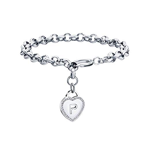 Image of CaleesLLC Letter A to Z Initial Charm Bracelet Adjustable Stainless Steel Anklet Personalized Wrist Link for Women