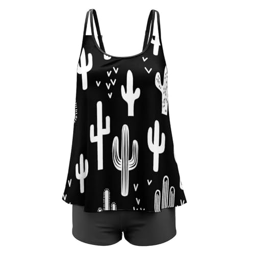 Maillot de bain tankini cactus bicolore fluide style robe de plage avec short - 4