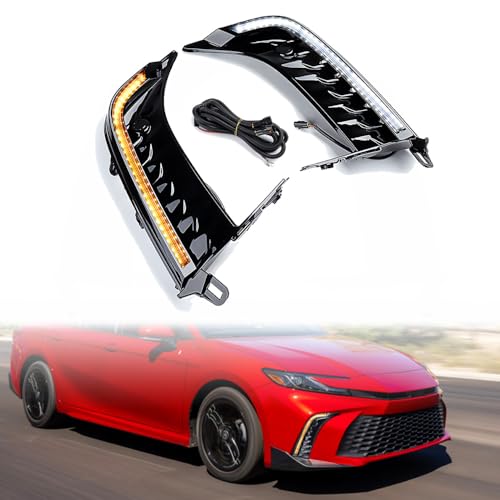 amopacorp Pair Tri-Colors Driving Fog Light Front Bumper Sequential LED Daytime Running Light with Turn Signal For 2025 Toyota Camry SE XSE Amber/White Switchback (Not for LE XLE)