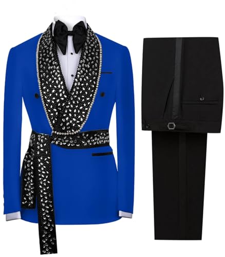 Men's Tuxedo Suit 2 Piece Slim Fit Shiny Rhinestone Mens Jacket Blazer for Dinner Party