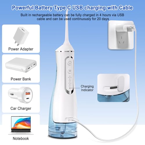 Professional Cordless Water Flosser for Teeth Cleaning 4 Modes & 4 Jet Tips USB-C Rechargeable & IPX7 320ML Waterproof Portable Oral Irrigator for Home & Travel Use - Image 4