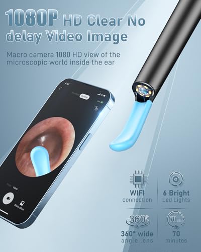 ear wax removal tool camera - ear cleaner with camera1080p otoscope ear cleaning tool with 4 ear spoon ear camera for iphone amp android phones - blue