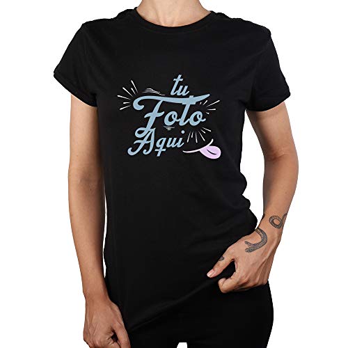 Promo shop Camiseta Personalizada Mujer (Foto o Logo) Negra • Manga Corta Talla XXL • 100% Algodón • Impresión Directa (DTG) • Estas Camisetas Personalizas Se Imprimen Directamente sobre el Tejido