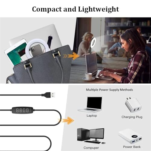 Luz para Selfie con luz de 5 Pulgadas, Anillo de luz para portátil, 5 Niveles de Brillo, Rango de Temperatura de Color 2500 K-7000 K, para Selfie, videoconferencia, Streaming de Maquillaje, vlog - imagen 3