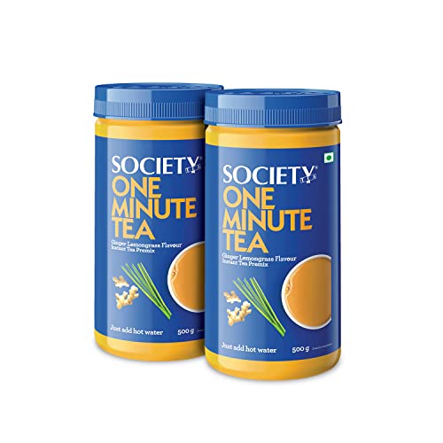 Image of Society One Minute Tea Powder | Ginger Lemongrass Flavour | Made With Lemongrass & Ginger | Flavoured Instant Tea | 500 Gram Jar | Pack Of 2