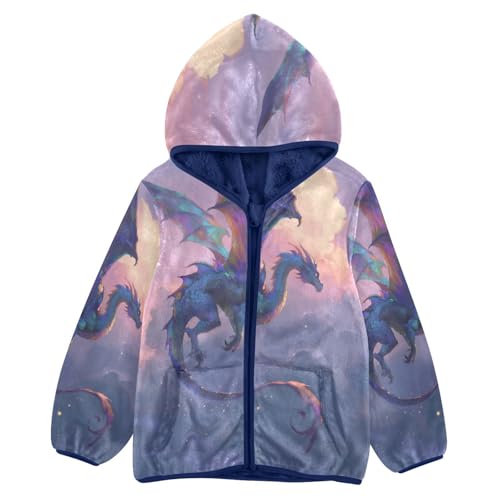 Dragon Soars above Cloudy Skies Toddler Fleece Jacket Girl Boys Hooded Fleece Jacket Coat Warm Outwear Zip-up 3-10T - Main Image