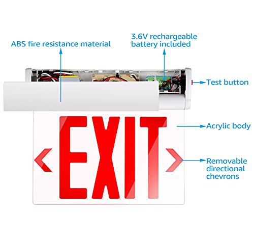 image for LEONLITE Red LED Edge Lit Exit Sign, UL 924, Emergency Exit Lights wit
