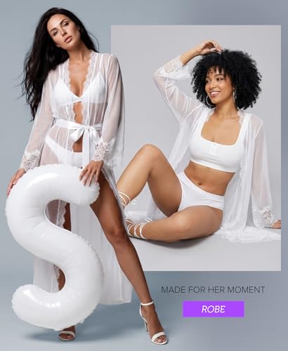 Image of RSLOVE Lingerie for Women Sexy Long Lace Kimono Robe Mesh Chemise Lace Gown Swimsuit Cover Up