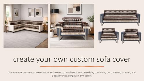 Image of Elegant Woven Brown Sofa Cover - Soft Chenille Traditional Pattern with Lace Style | L-Shape Sectional Seat Protector for Living Room | Durable & Stylish Slipcover 5 Seater Sofa
