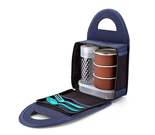 Image of Stainless Steel Lunch Box Set with Bag & Bottle, 3 Containers Tiffin Box with ABS Outer Case, Leak Resistant, Insulated Lunch Box for Office, School & Travel