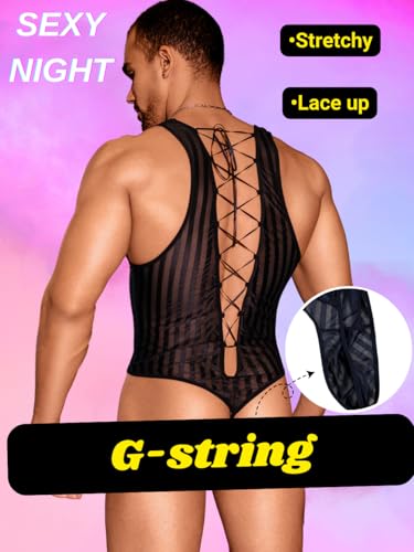 Mesh Bodysuit for Men, Mens Thong Lingerie, Sheer Tank Top Man, Sissy Clothes Singlet Sexy Underwear Fishnet Gay3