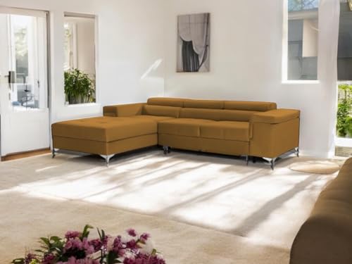 COMFORTINO FURNITURE Ecksofa mit Schlaffunktion Amandi L-Form, Sofa Couch mit Bettkasten, 3-Sitzer Eckcouch, Schlafsofa für Wohnzimmer, Big Sofa Couch mit Schlaffunktion (Gold, Links) – Bild 3