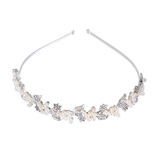 ULTNICE Rhinestone and Pearl Wedding Hairband Bride Bridal Headband Tiara Hair Accessories (Sliver)