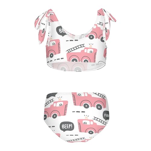 QUGRL Pink Fire Trucks Girls Tankini Swimsuit Childish 2 Piece Bathing Suits for Girls Bikini Adjustable Straps for Swimming Size 5-6T2