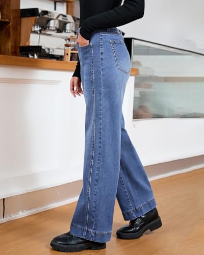 luvamia Wide Leg Jeans for Women Trendy High Waisted Double Side Seams Stretchy Denim Pants Trouser Jeans with Pockets