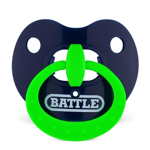 Battle Sports Binky Oxygen Football Mouthguard – Detachable Strap, Maximum Breathability, Works with Braces & No Boiling Required – Navy/Neon Green